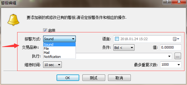 MT4的报警功能怎么使用，详细设置举例
